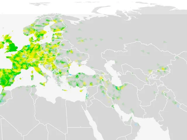 The image shows a map of Europe with green and yellow areas indicating the percentage of people...