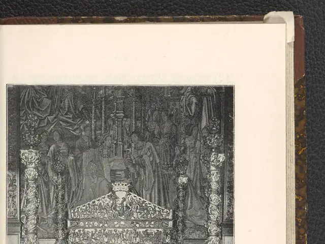 The image shows an open book with a drawing of a bed on it, placed on a surface. The bed is adorned...