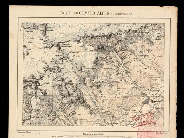 The image shows an old map of the Gomser-Alpen region of Austria, with a black background and a...