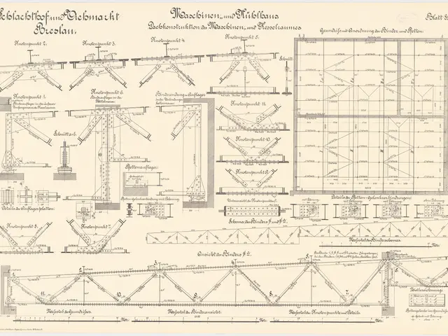 The image shows a drawing of a building with a lot of plans on it, which is a blueprint of the...