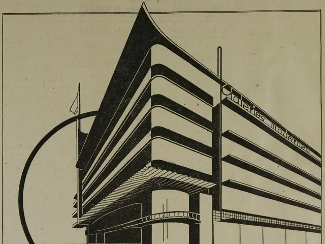 The image shows an advertisement for a building with a picture of the building and text written on...