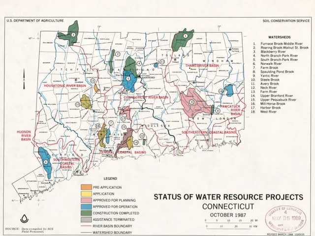 The image shows a poster with a map of the state of Connecticut, highlighting the status of water...