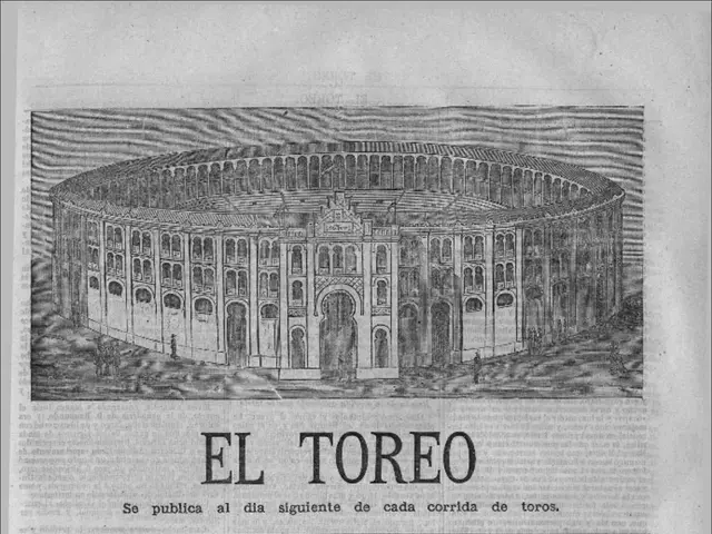 The image shows an old newspaper with a picture of a building on it. The building appears to be a...