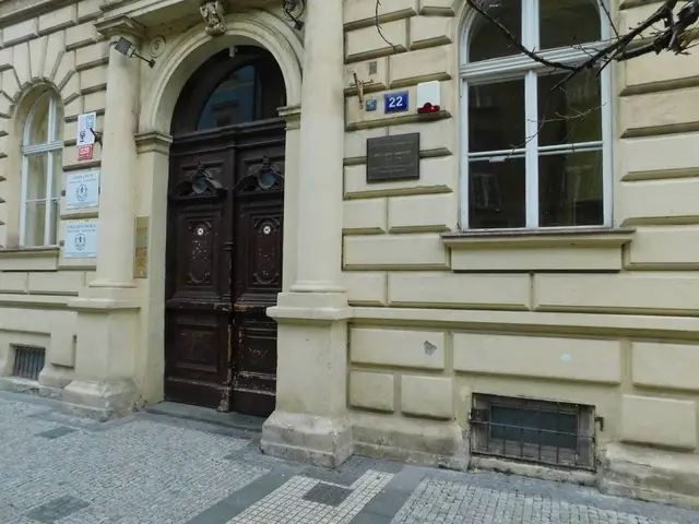 The image shows a building with a wooden door and windows on the side of it, surrounded by boards...