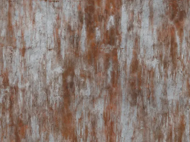 The image shows a rusty metal surface with a white background and a brown and white color surface....