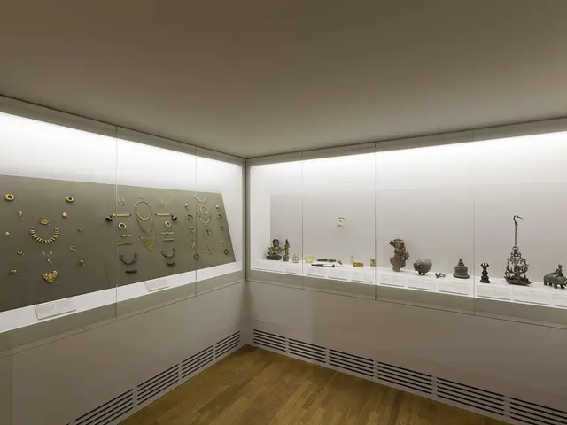 The image shows a room filled with lots of different types of jewelry, including necklaces,...
