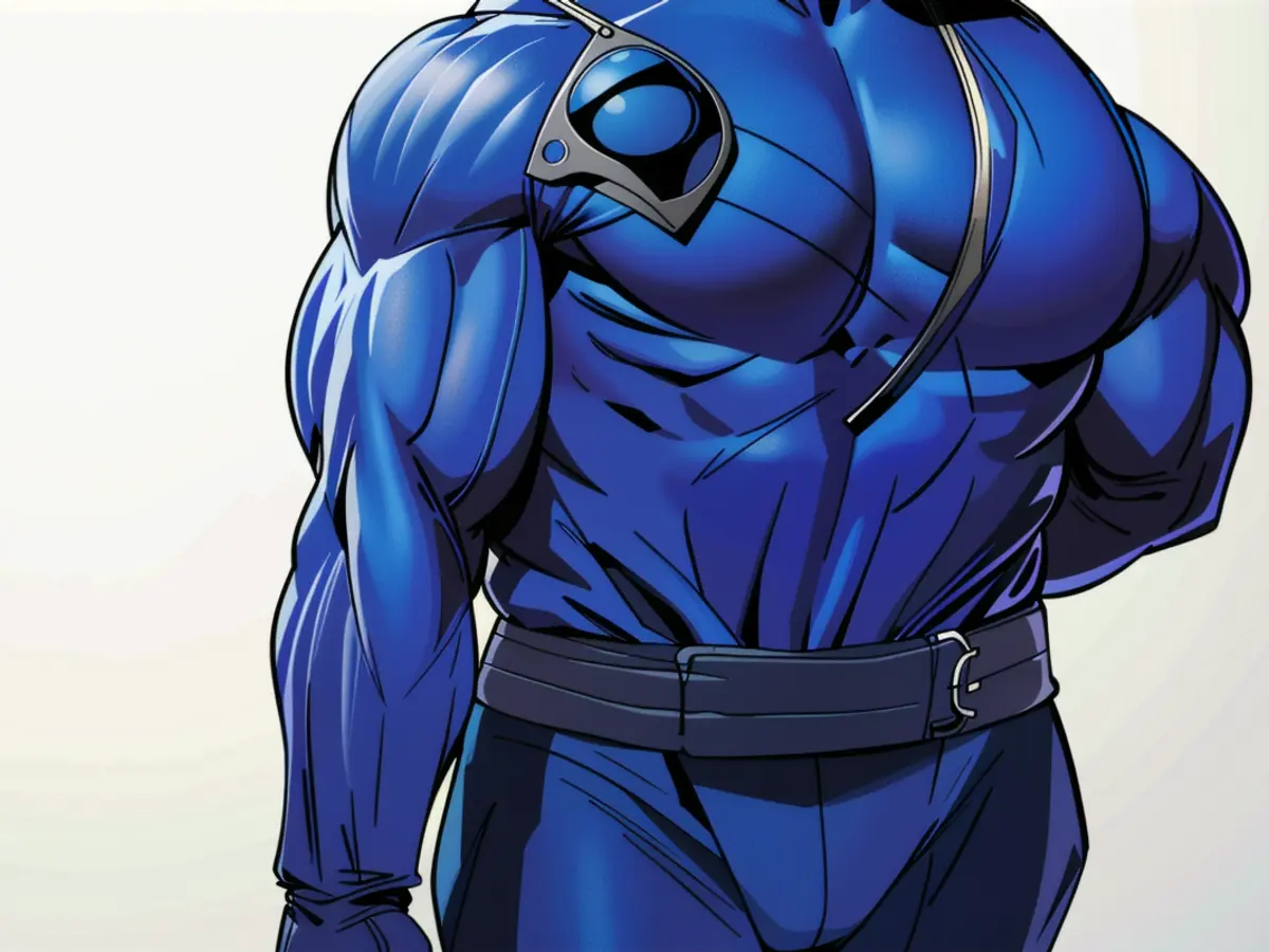 Subject detained in possession of illicit substances during drug raid Individual clad in a blue hoodie with the hood concealing their head and wearing baggy jeans, casually positioned in a setting.